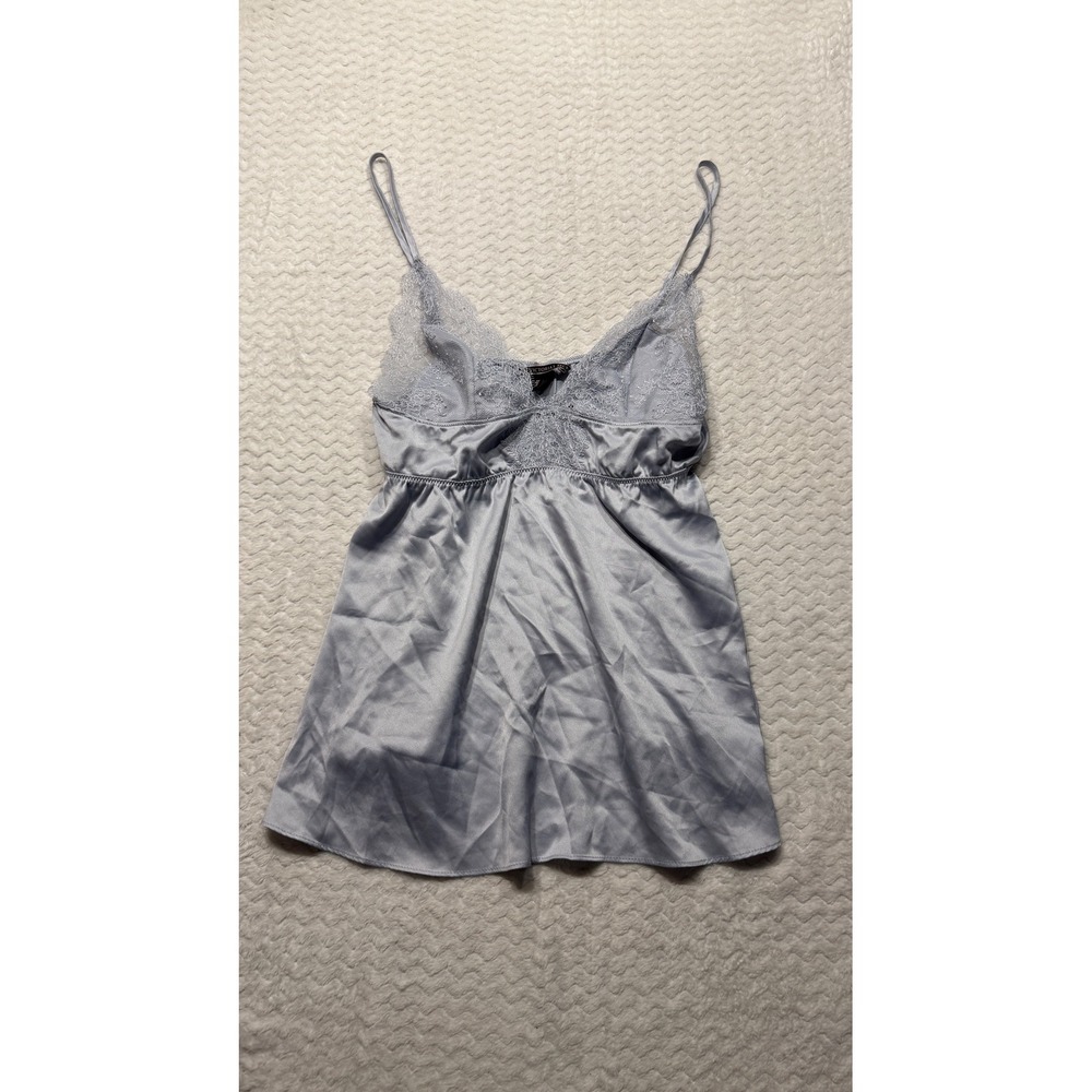 Victoria's Secret Light Blue Satin Lace Trim Babydoll Chemise Sleepwear Medium